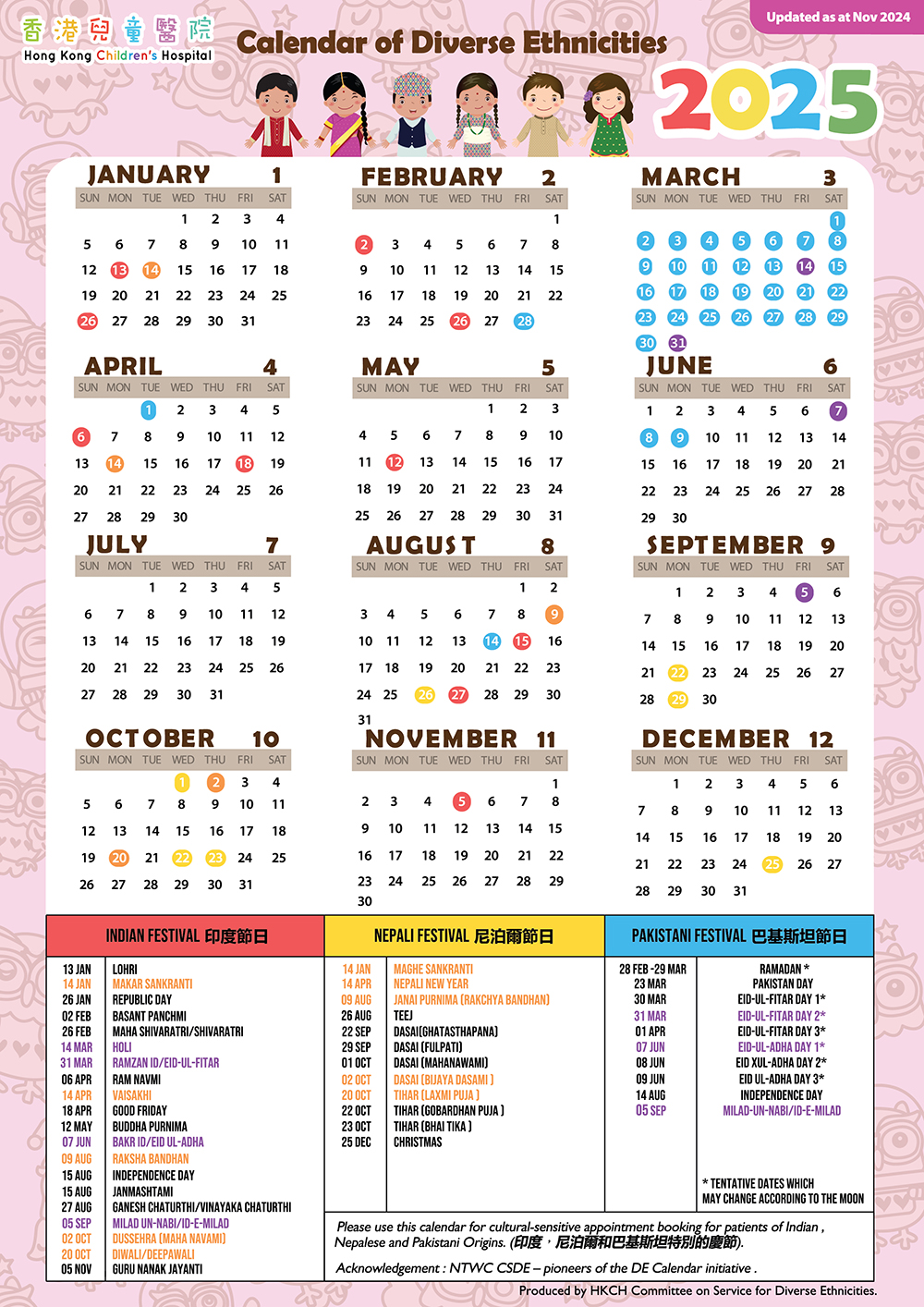 列有不同宗教節日的月曆